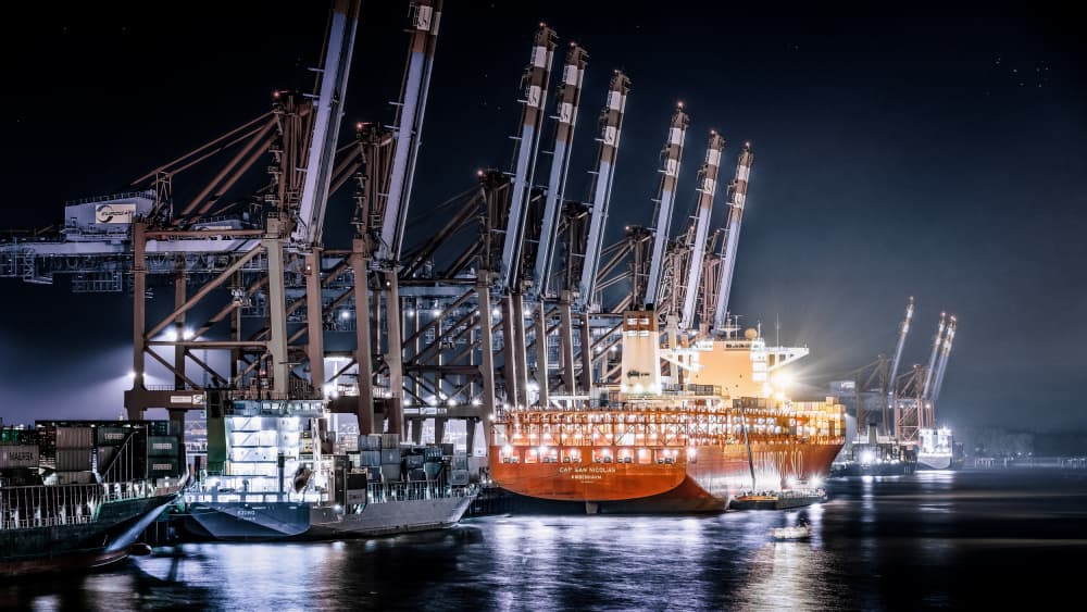 Night Port Ships by Jürgen Muß — canvas wall art