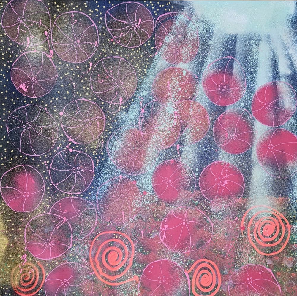 Pink Cosmic Circles by Olea Huuska — canvas wall art