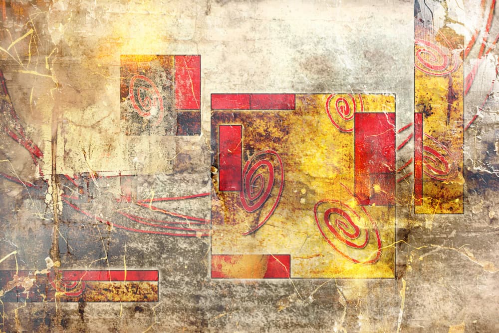 Red Gold Geometric Grunge by Rafal Kulik — canvas wall art