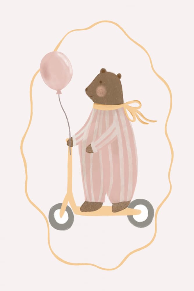 Pajama Bear Scooter Fun by Menina Lisboa — canvas wall art