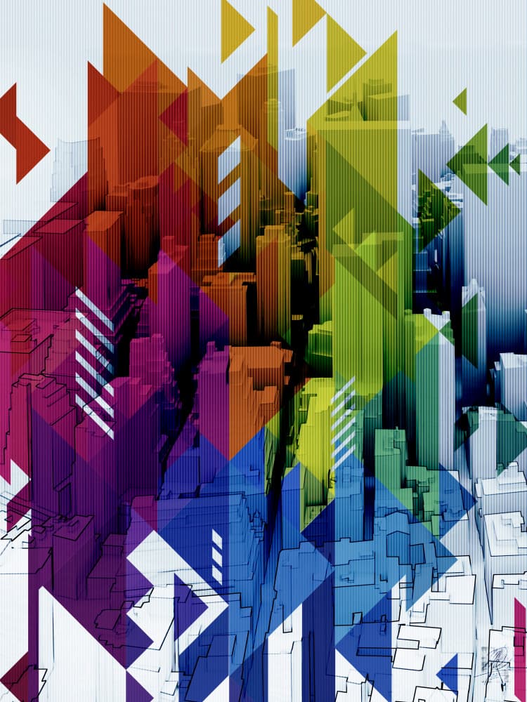 Vibrant Geometric Cityscape by Osvaldo Russo — canvas wall art