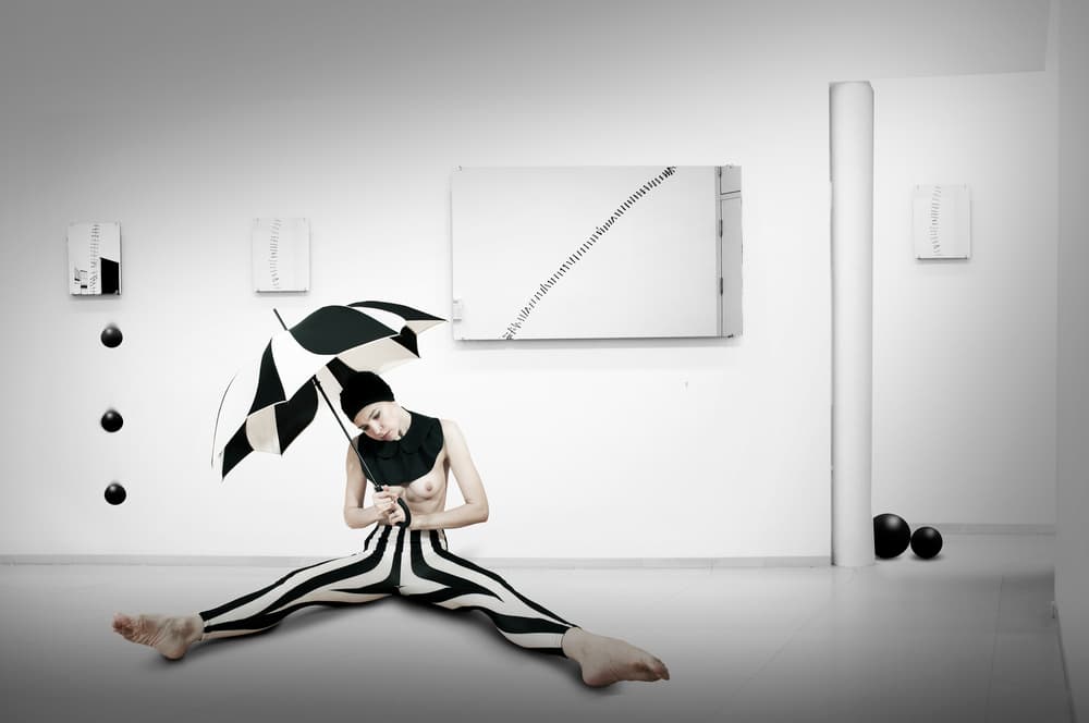 Striped Figure With Umbrella by Christine von Diepenbroek — canvas wall art