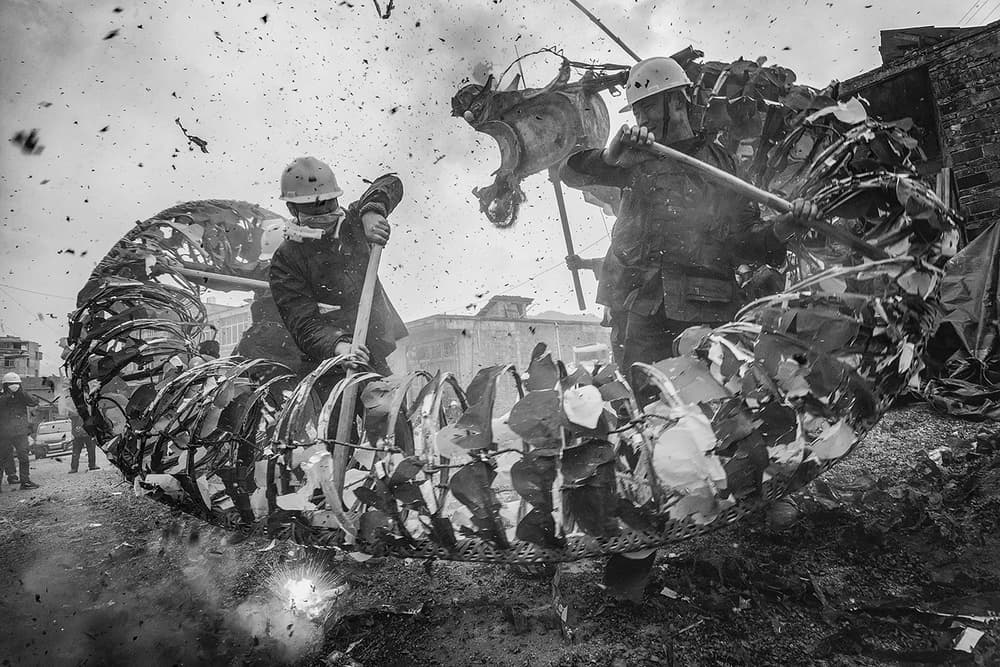 Workers Battling Metal Dragon by TIANQI — canvas wall art