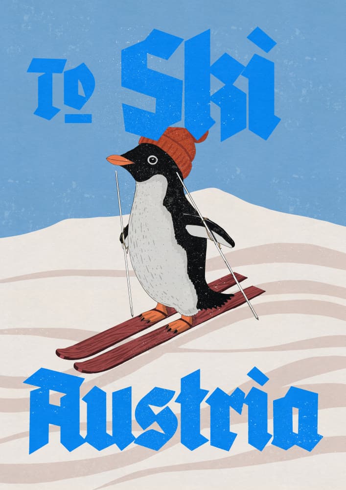 Skiing Penguin Austria by Nicholas — canvas wall art