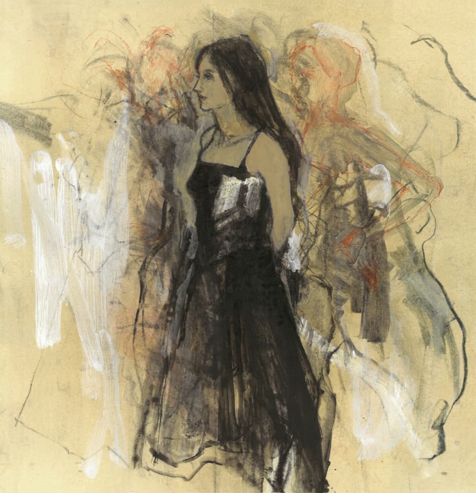 Pensive Woman In Black by Ute Rathmann — canvas wall art