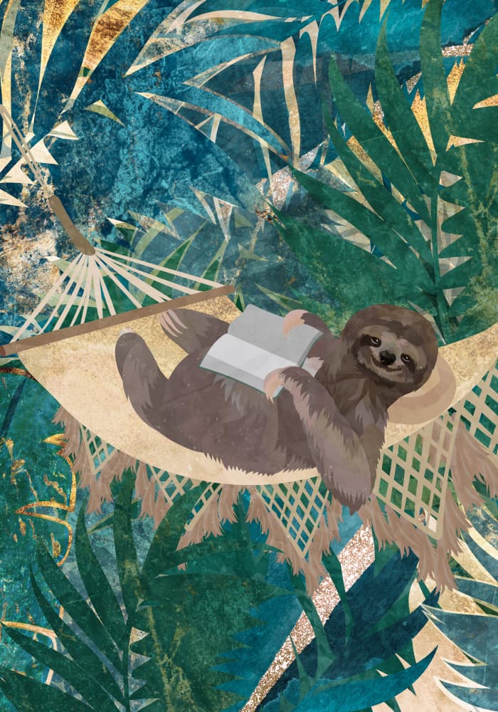 Relaxing Sloth Reading by Sarah Manovski — canvas wall art