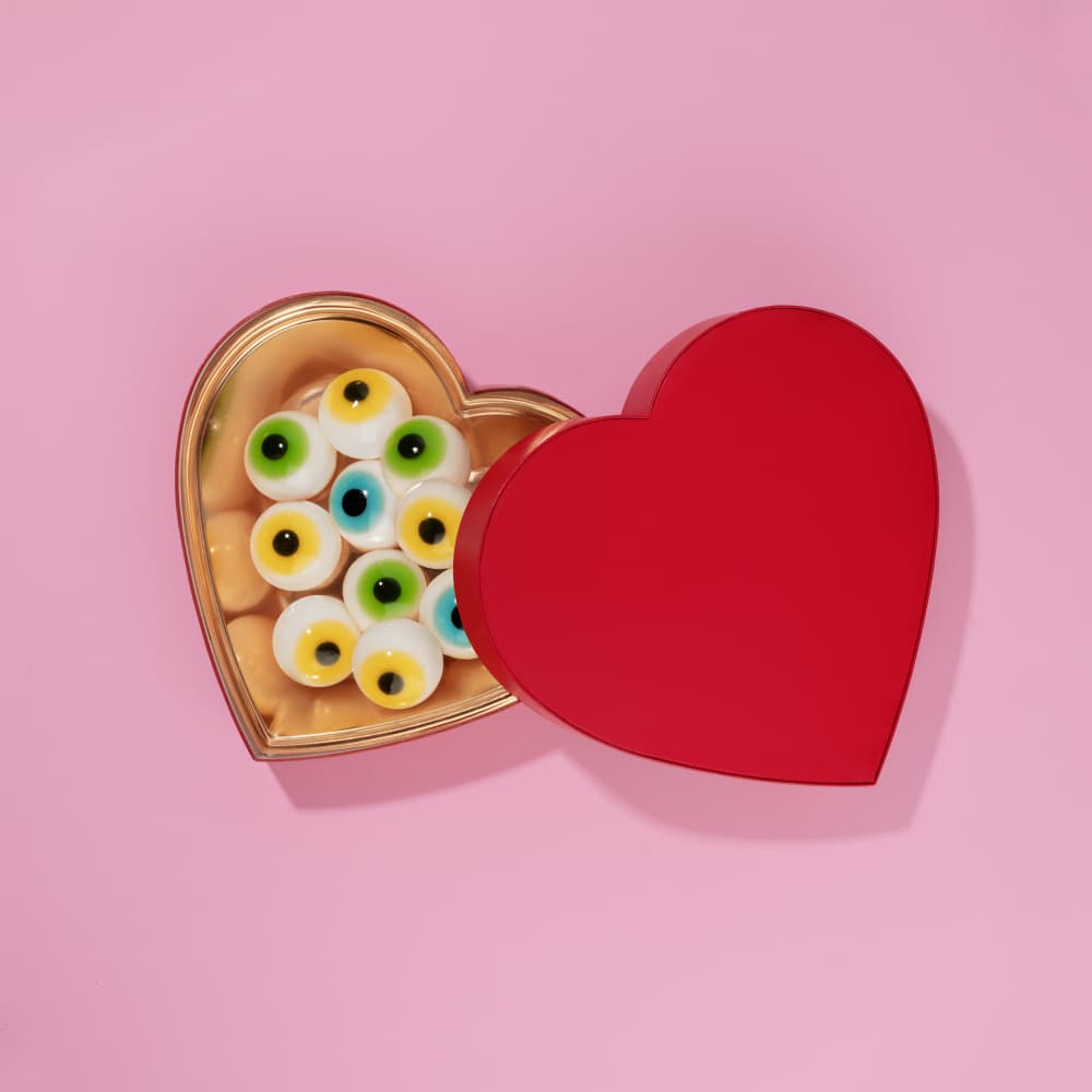 Quirky Eyeball Heart Box by Julia Ramiro — canvas wall art