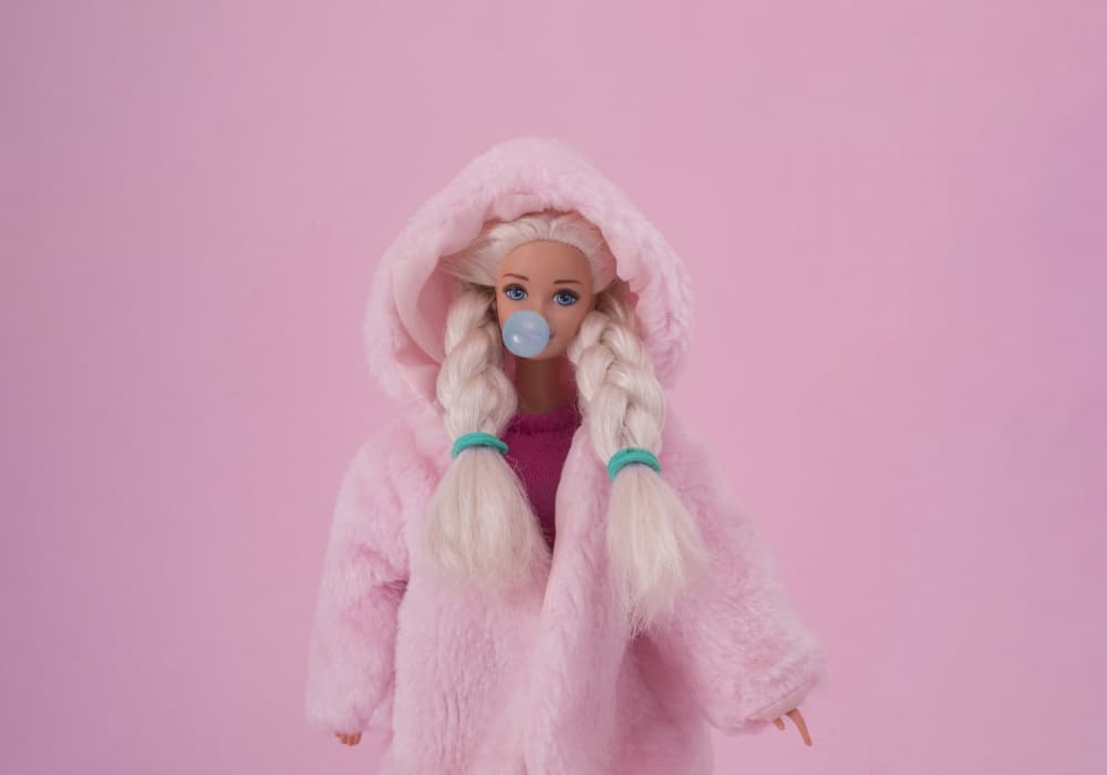Pink Doll Blowing Bubblegum by Julia Ramiro — canvas wall art