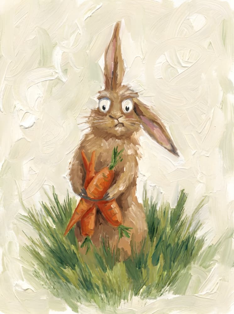 Worried Bunny with Carrots by HUGO — canvas wall art