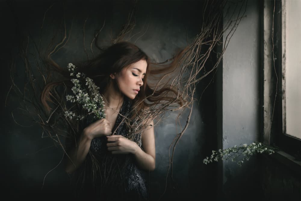 Dreamy Woman With Flowers by Sebastian Kisworo — canvas wall art