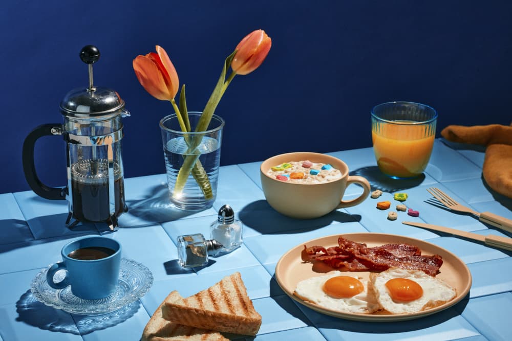 Bright Blue Breakfast by Julia Ramiro — canvas wall art