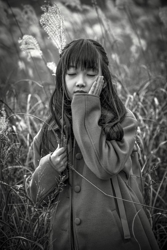 Pensive Girl in Grass by Miharu † — canvas wall art