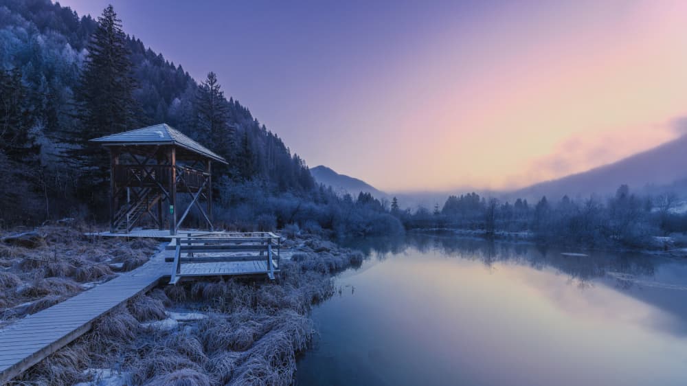 Frosted Lakeside Refuge by Bor — canvas wall art