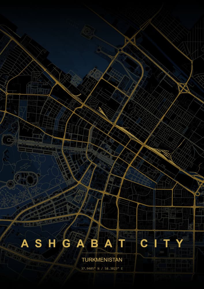 Golden Ashgabat City Map by HUGO — canvas wall art