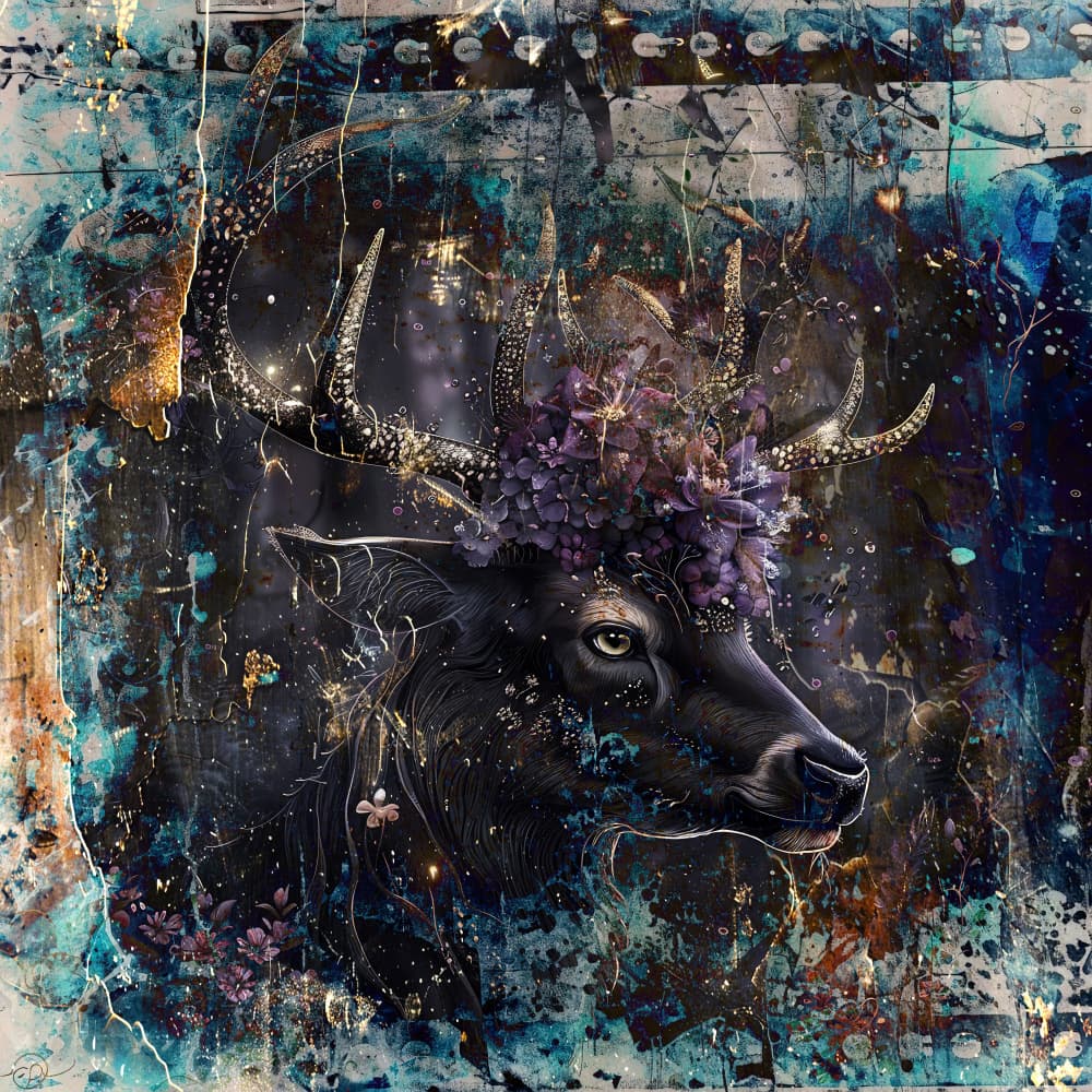 Floral Crown Stag by Rafal Kulik — canvas wall art