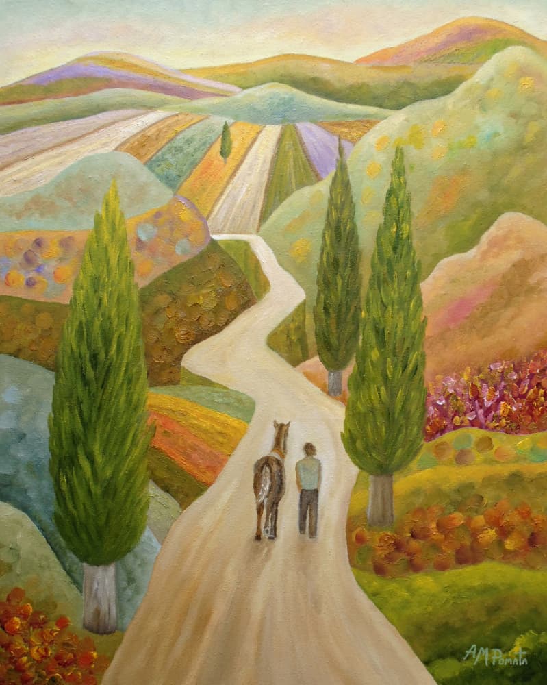 Man Horse Country Road by Angeles M. Pomata — canvas wall art