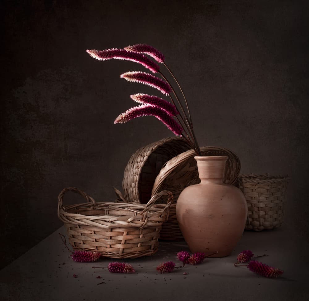 Moody Flowers and Baskets by Margareth Perfoncio — canvas wall art