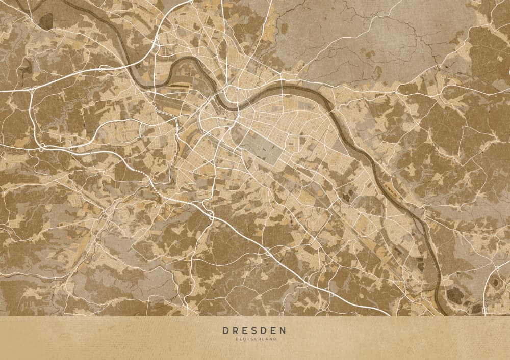 Vintage Dresden City Map by Rosana Laiz Blursbyai — canvas wall art