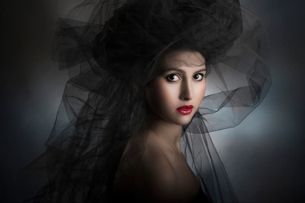Veiled Beauty Red Lips by Peppe Tambè — canvas wall art