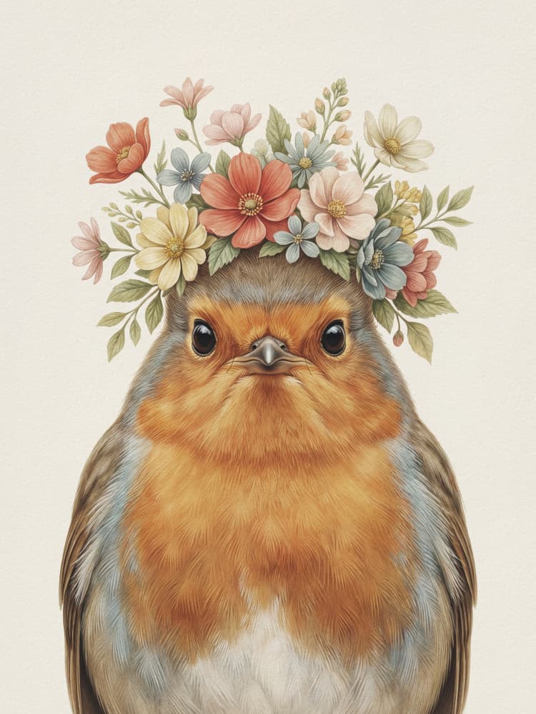 Charming Floral Robin by Andreas Magnusson — canvas wall art