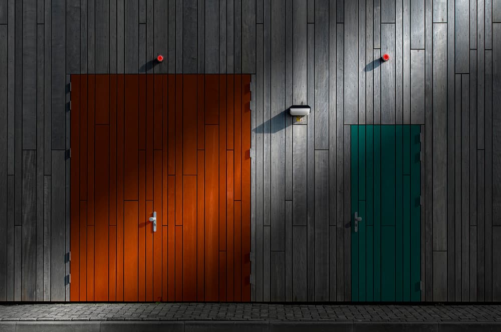 Colorful Doors Shadow Play by Wim Schuurmans — canvas wall art