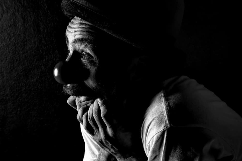 Pensive Clown Portrait by Paulo Medeiros — canvas wall art
