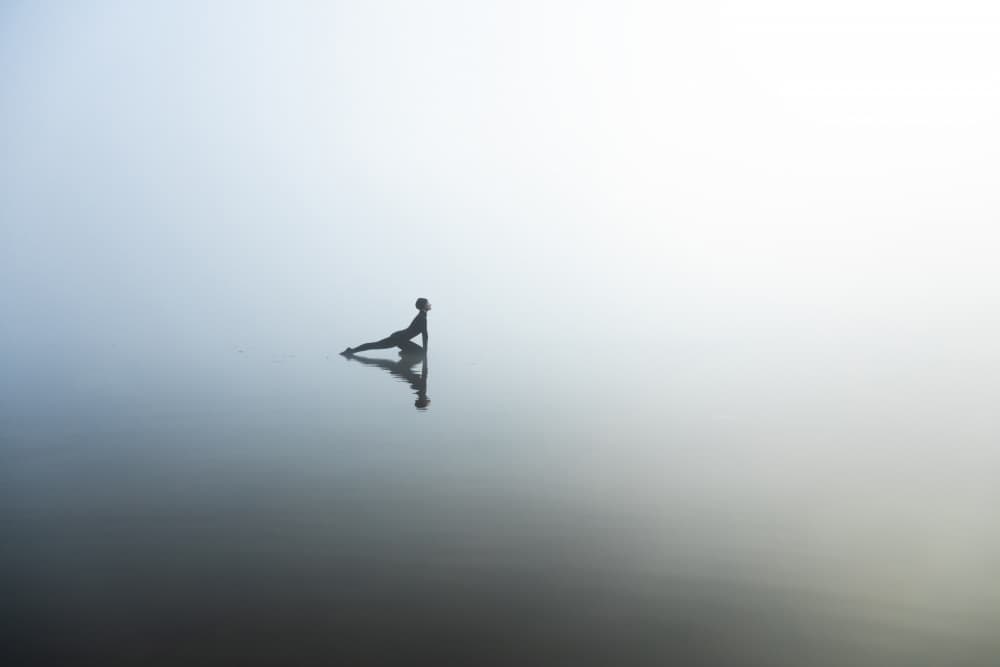 Serene Yoga Reflection by Leszek Paradowski — canvas wall art