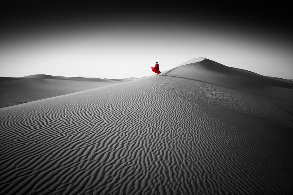 Red Cloak Desert Journey by Bingo Z — canvas wall art