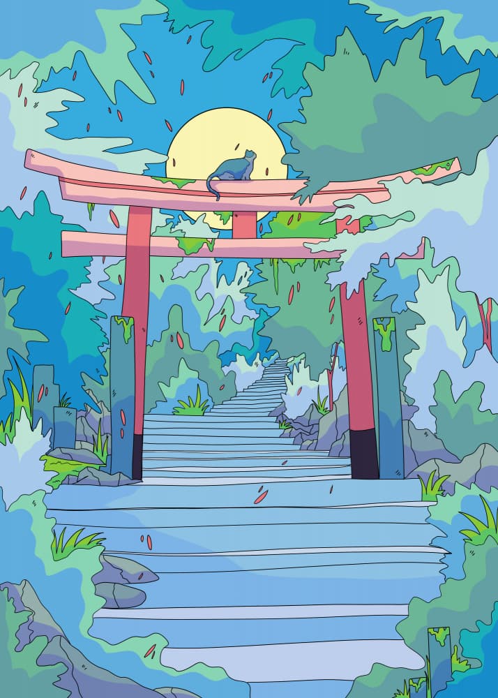 Moon Gate Forest Cat by Stephen Wade — canvas wall art
