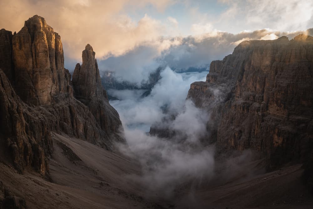 Golden Light Mountain Peaks by Andreea Selagea — canvas wall art
