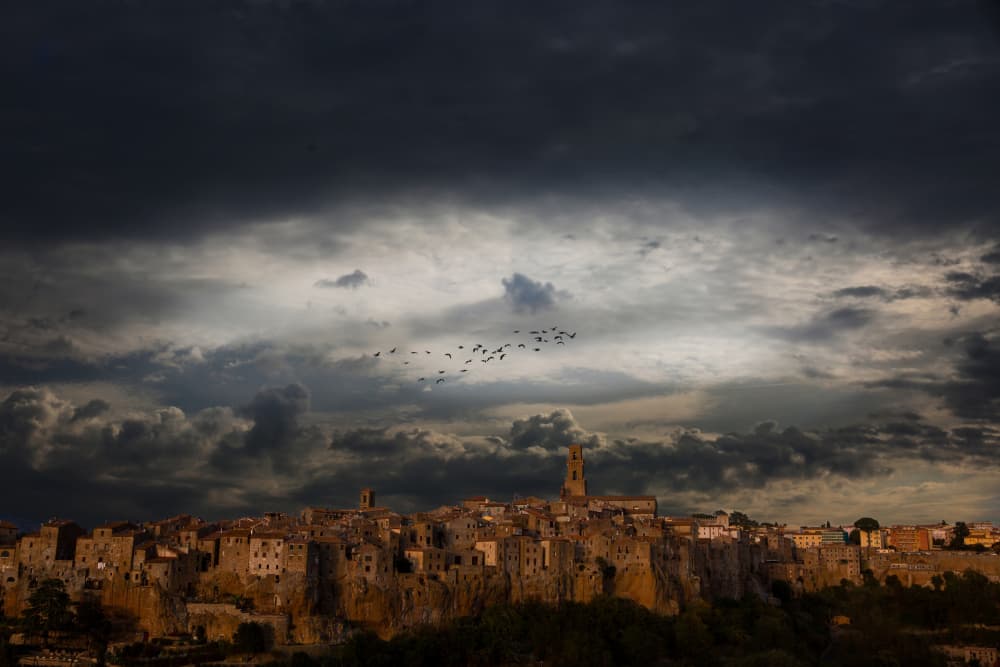 Dramatic Hilltop Town Flight by Clas Gustafson PRO — canvas wall art