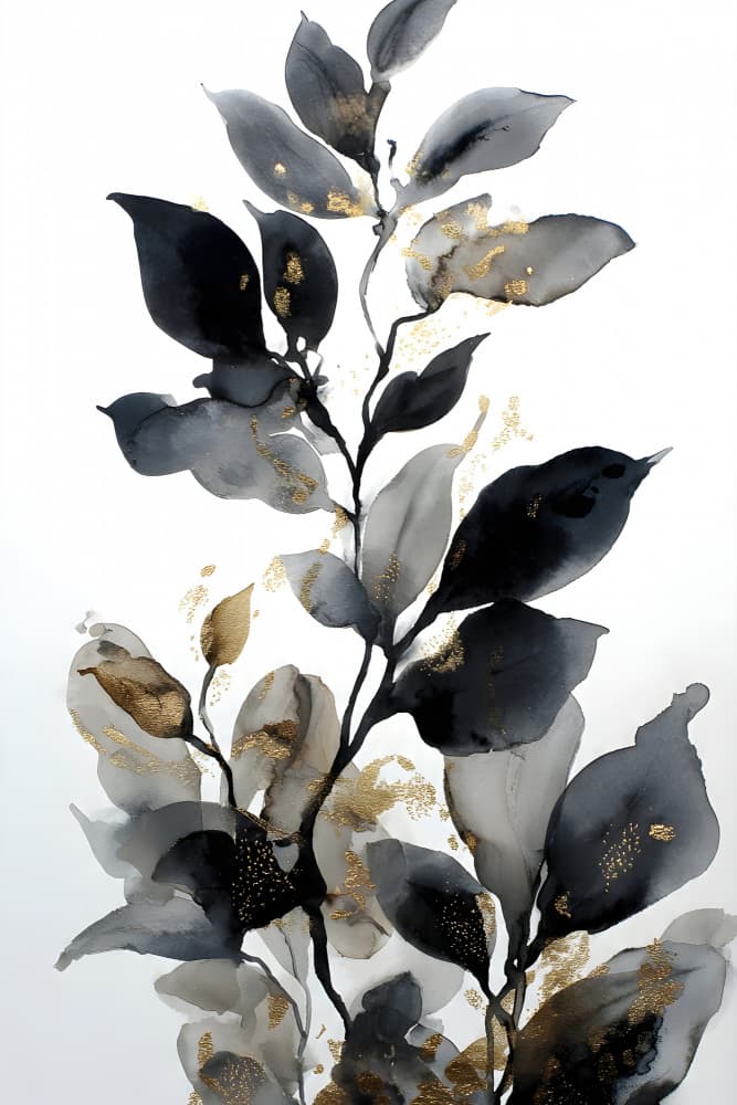 Elegant Gold Leaves by Miguel Bruzual — canvas wall art
