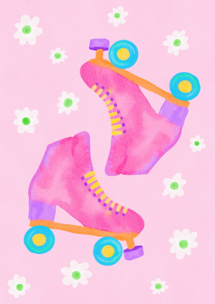 Playful Pink Roller Skates by Baroo Bloom — canvas wall art