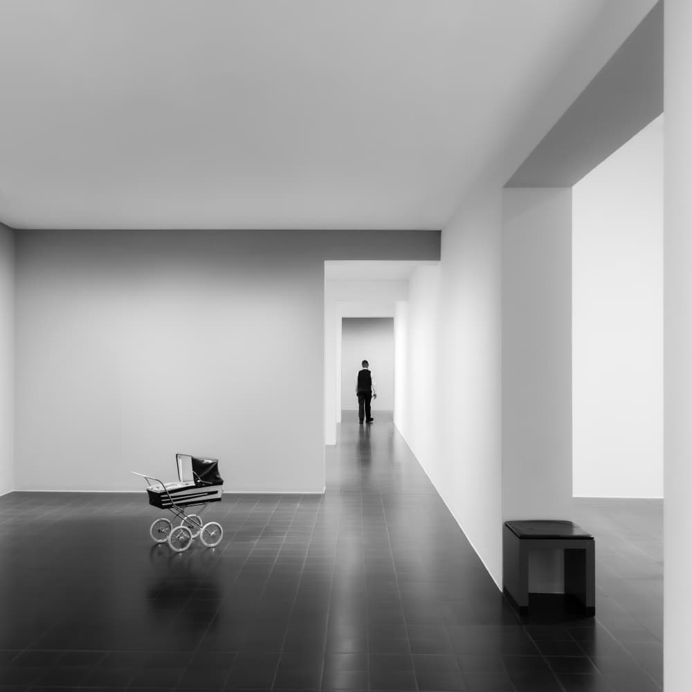 Man and Pram in Hallway by Andy Dauer — canvas wall art