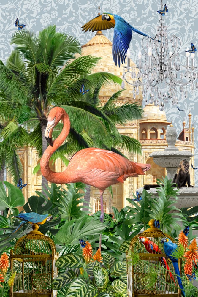 Tropical Palace Flamingo by Sue Skellern — canvas wall art