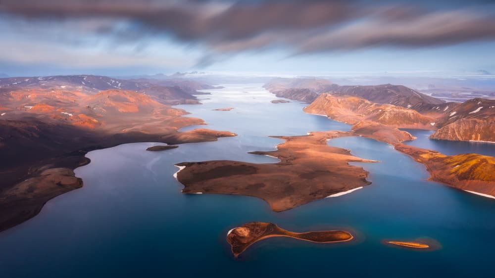 Dramatic Aerial Lake Landscape by Haim Rosenfeld — canvas wall art