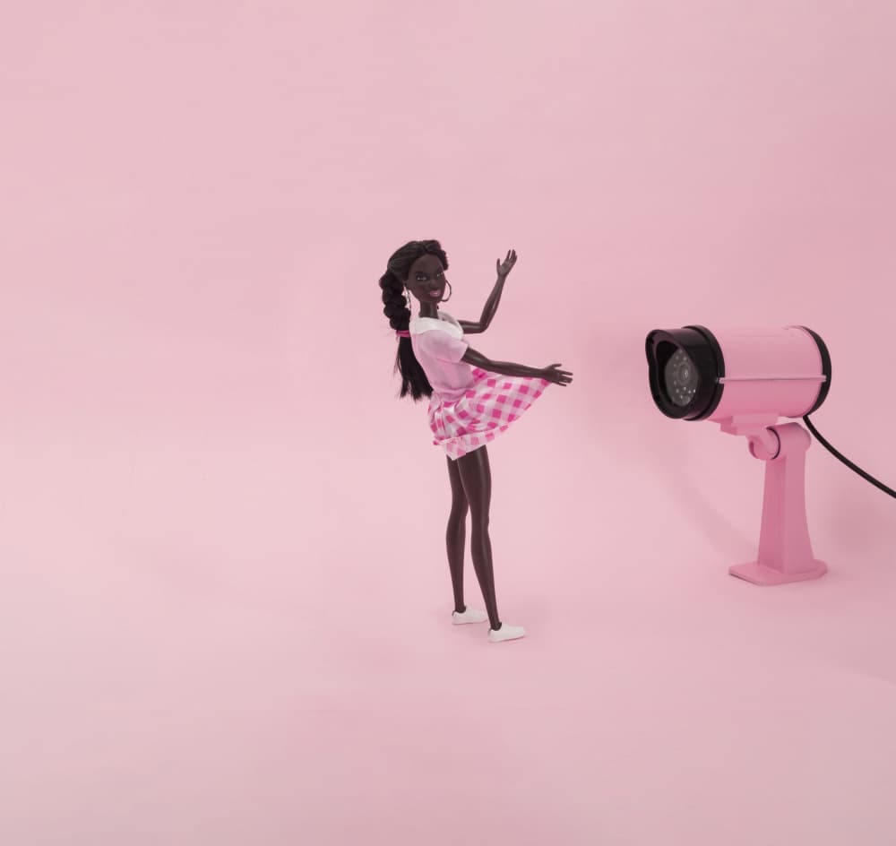 Playful Pink Surveillance by Julia Ramiro — canvas wall art