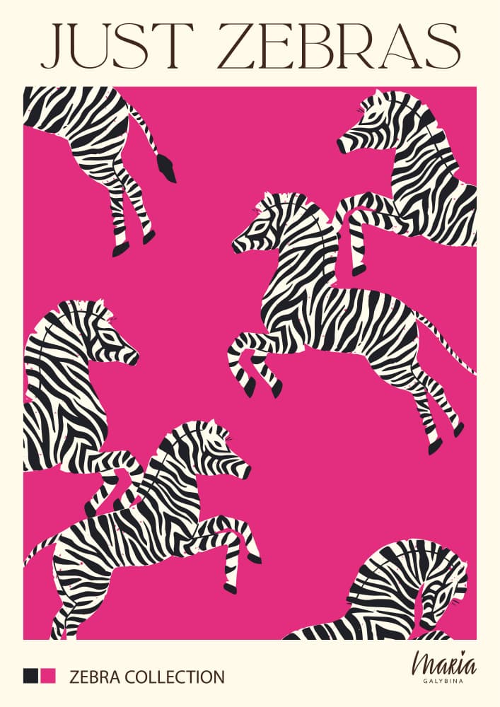 Pink Zebras Running by Maria Galybina — canvas wall art