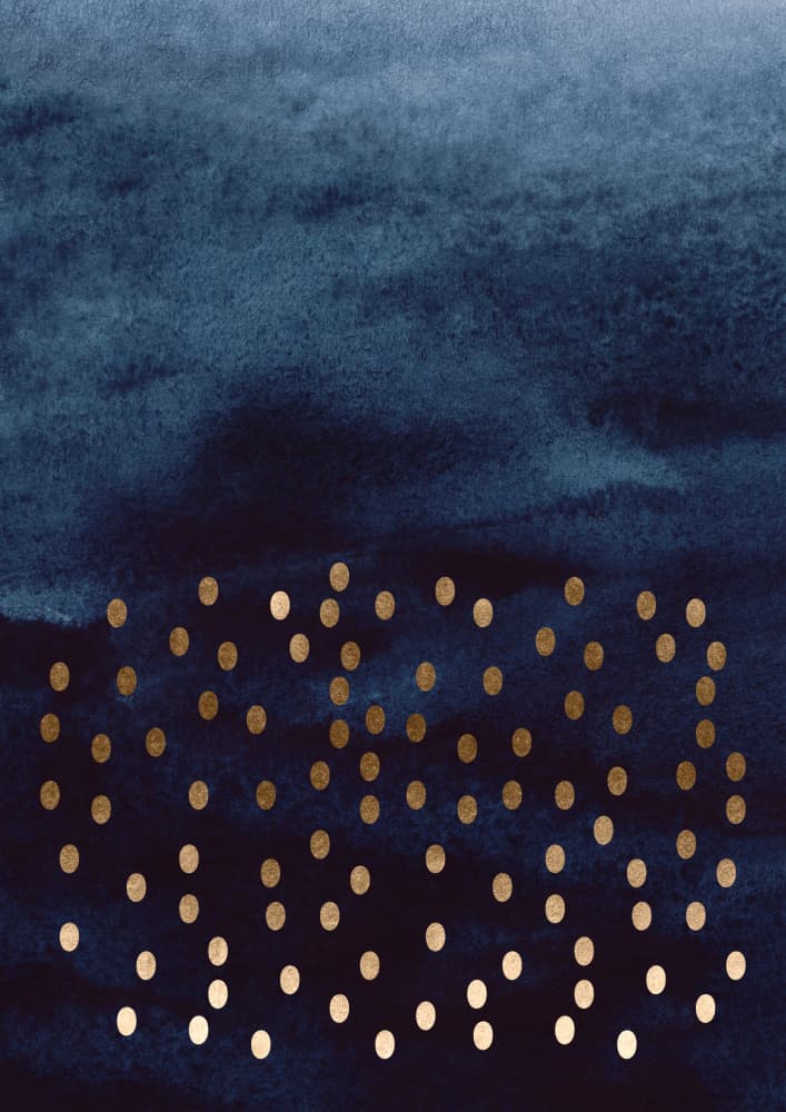 Navy Gold Dots Watercolor by Aureous — canvas wall art