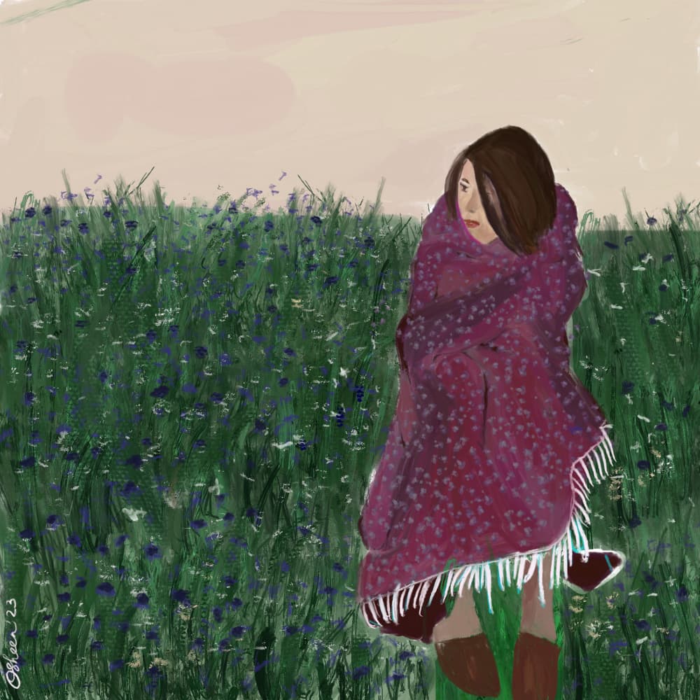 Woman in a Wildflower Field by Osheensgallery — canvas wall art