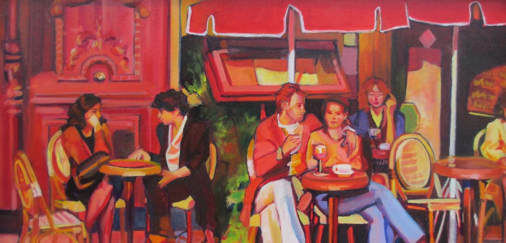 Vibrant Cafe Scene by Maxine Shore — canvas wall art