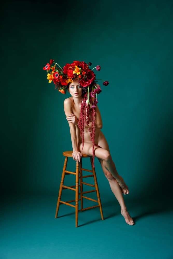 Nude Floral Headdress by Amalya Shandelman — canvas wall art