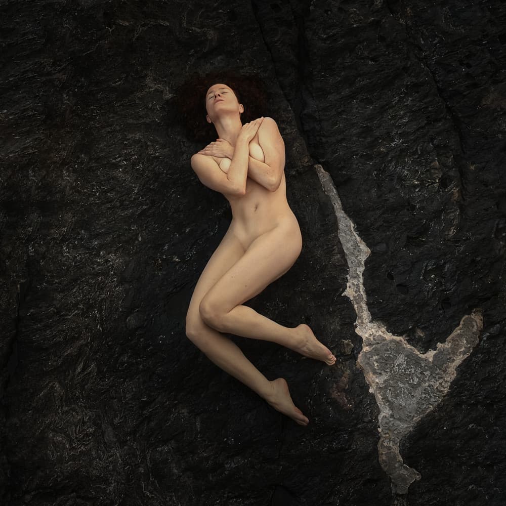 Serene Nude on Stone by michel genève — canvas wall art