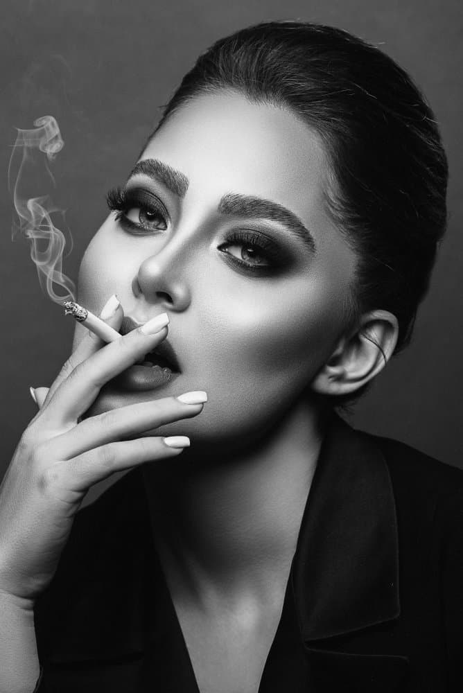 Mysterious Woman Smoking by amir behzadi — canvas wall art
