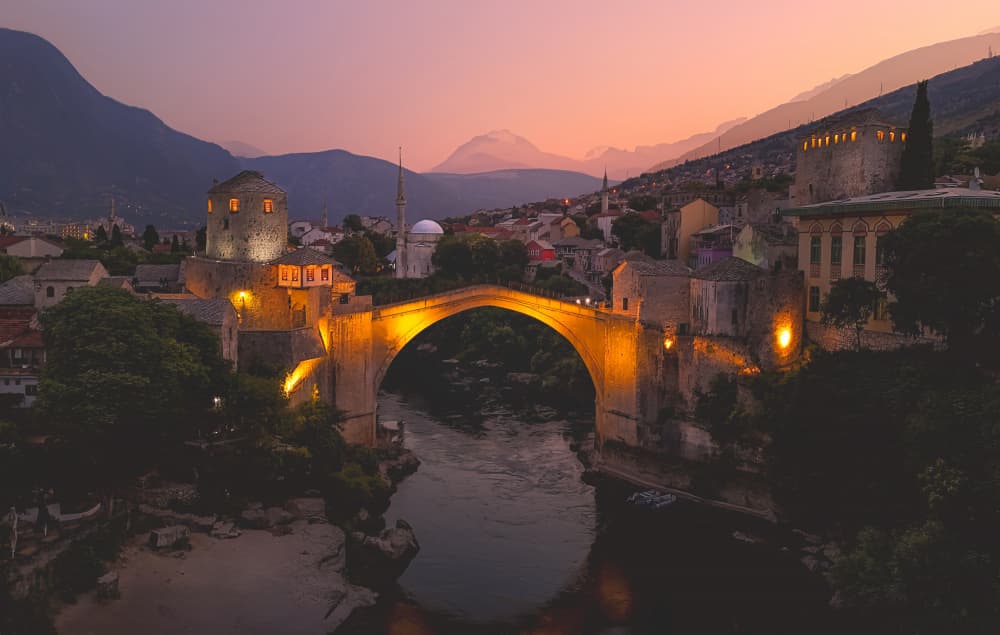 Stari Most Evening Glow by Larry Deng APA — canvas wall art