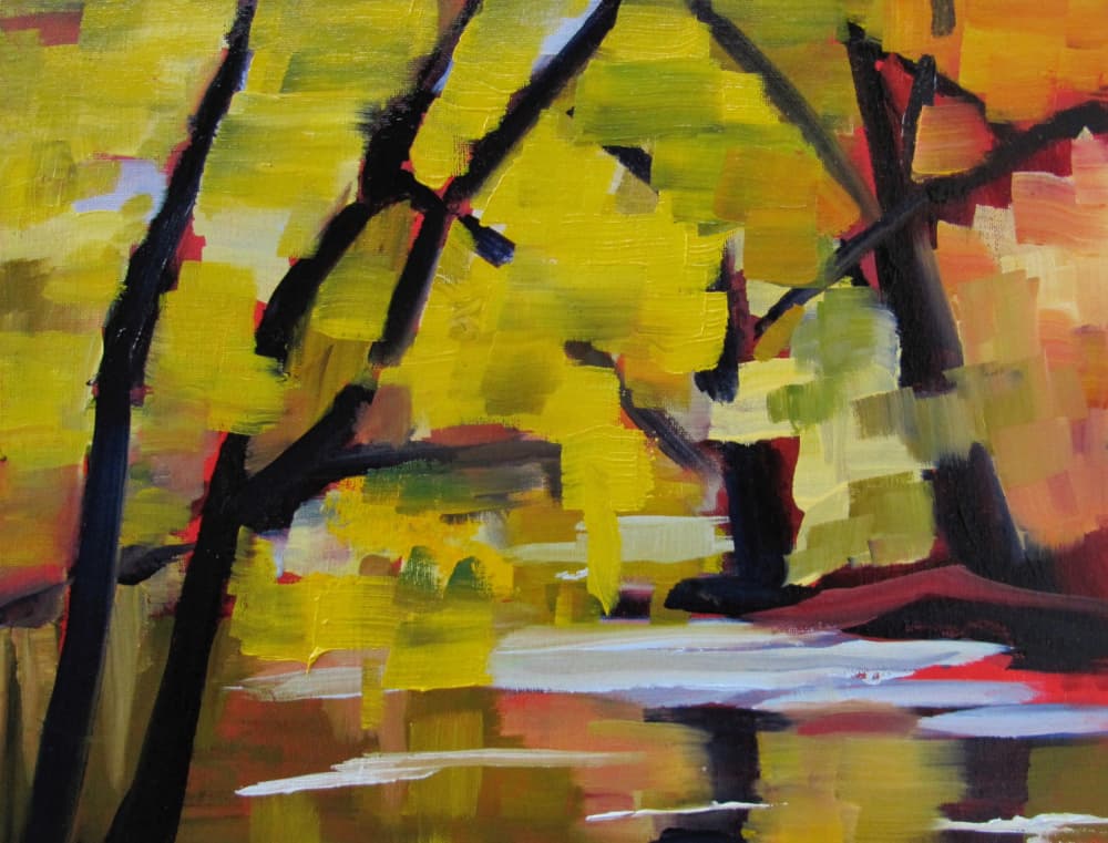 Golden Autumn Reflections by Maxine Shore — canvas wall art