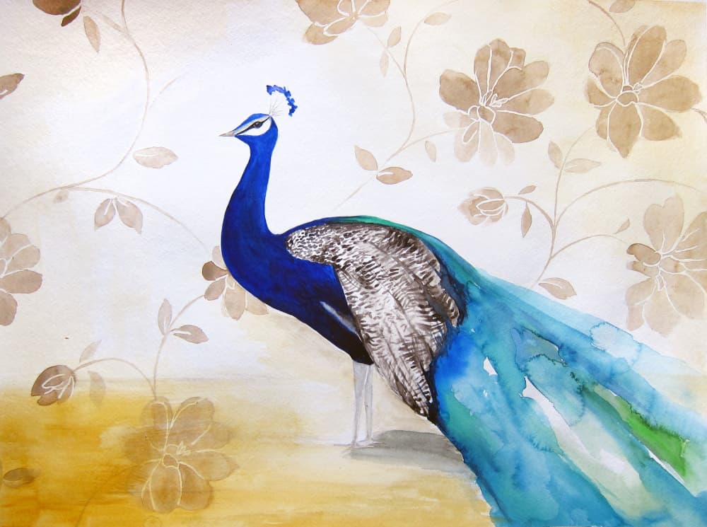 Elegant Blue Peacock by Christine Lindstrom — canvas wall art