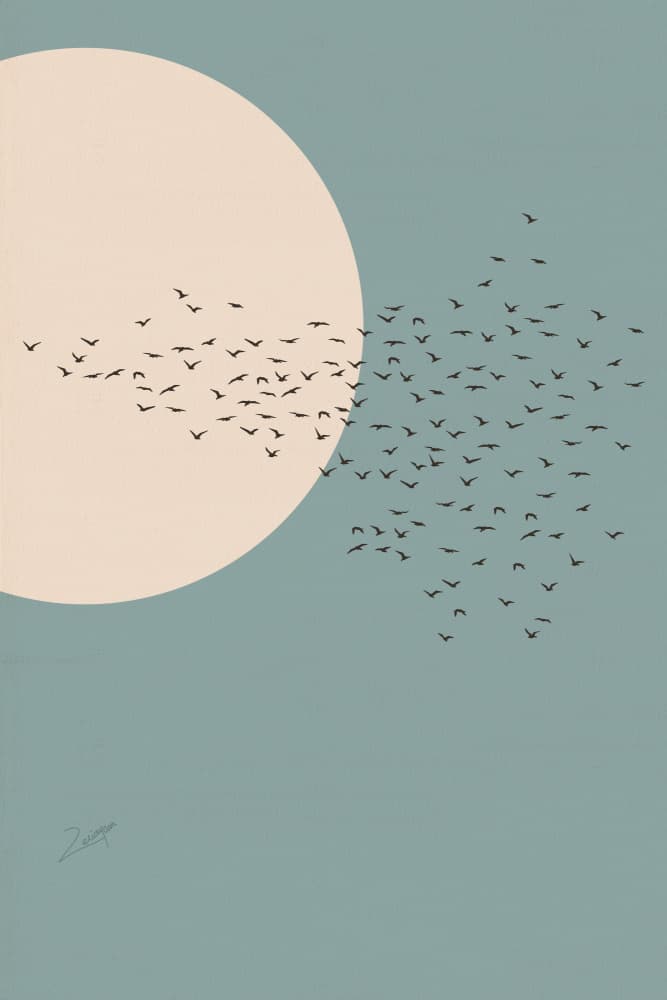 Birds Across The Moon by zarish chaudhry — canvas wall art