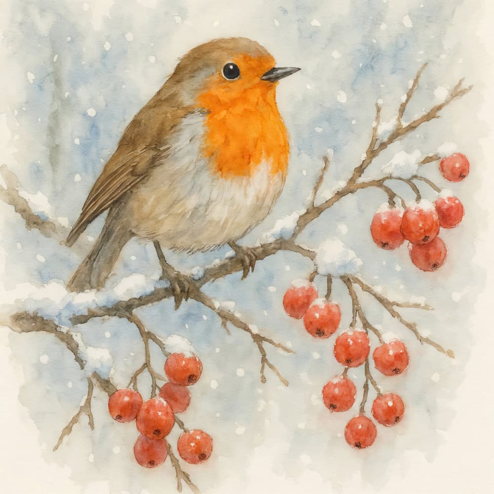 Snowy Winter Robin by Natalie Bruns — canvas wall art