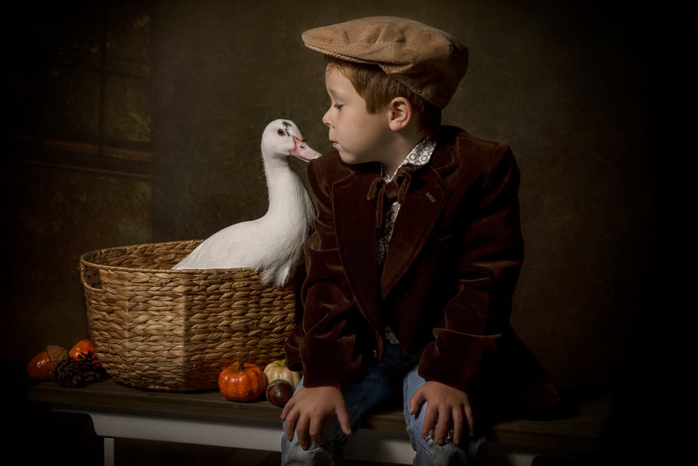 Little Boy and Duck by Carola Kayen-Mouthaan — canvas wall art